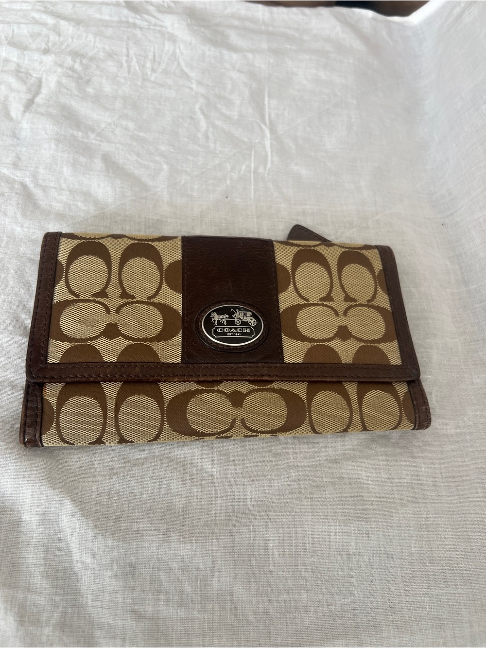 Coach Brown Leather Wallet with Silver Coach Carriage Emblem